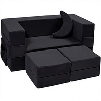 Canapé modulaire moderne pour enfants, convertible en lit, en peluche, avec housse amovible (noir)