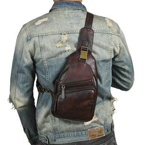 Vintage Genuine Leather Chest <b>Bag</b> For Men Brown Coffee Solid Color Casual Crossbody <b>Bag</b> Wear Resistant Fashionable Summer 2025 - Product Image 2