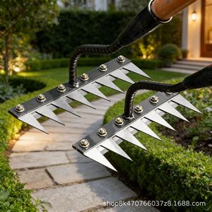 Garden Rake Steel Head 14 Tines Wood Handle Soil Turning Weeding Tool For Yard And Farm Use - Product Image 1