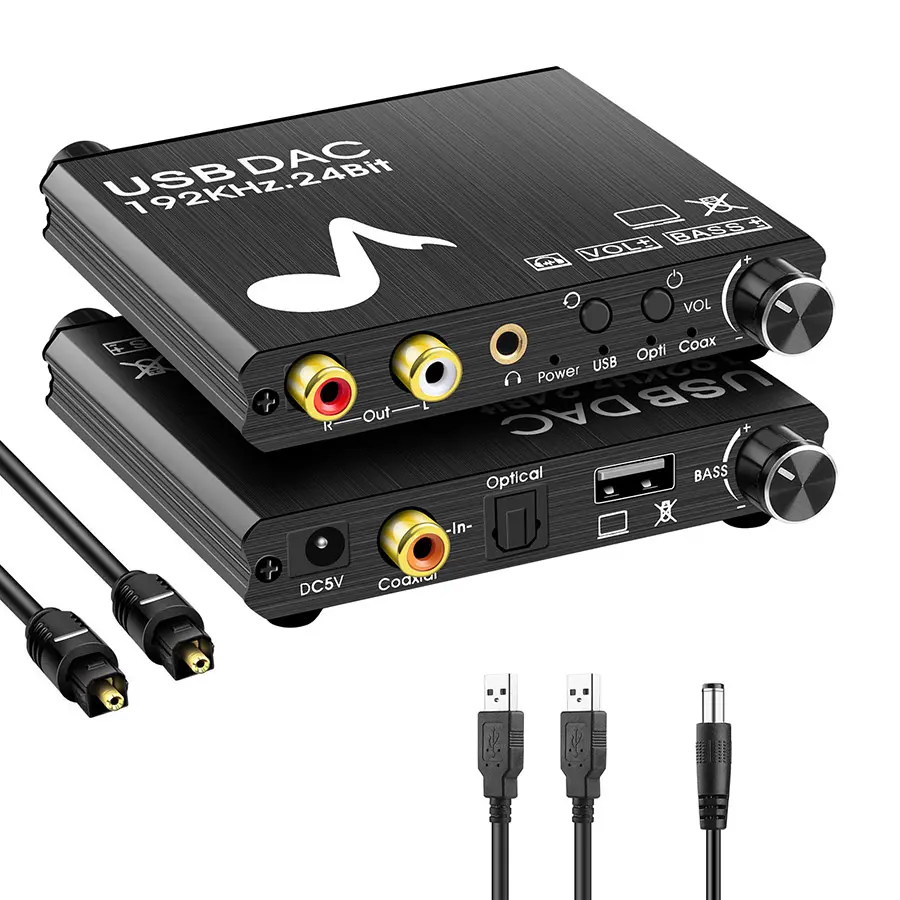 Digital to analog converter bass volume adjustment USB sound card DAC 192KHZ optical fiber coaxial converter