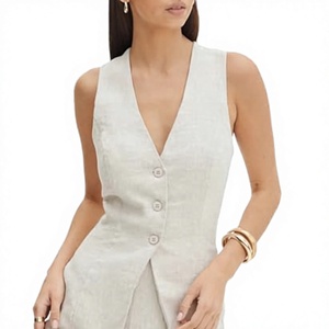 Chaleco Formal Vintage de Lana para Mujer, Cuello en V, Sin Mangas, Cierre de Botón, Estilo Minimalista - Product Image 4