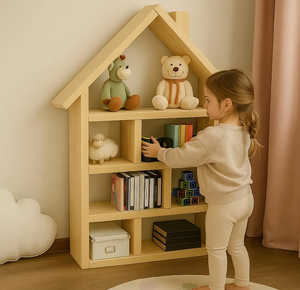 Estantería en Forma <span class=keywords><strong>de</strong></span> <span class=keywords><strong>Casa</strong></span> para Libros y Juguetes, Organizador <span class=keywords><strong>de</strong></span> Almacenamiento Montessori, Estantería <span class=keywords><strong>de</strong></span> Madera para Niños, <span class=keywords><strong>Casa</strong></span> <span class=keywords><strong>de</strong></span> Muñecas - Product Image 5
