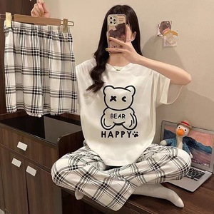 Terno de verão das mulheres do pijama, desgaste doméstico das mulheres finas, doces e bonitos, conjunto de três peças que podem ser usados fora - Product Image 3