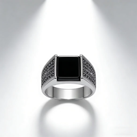 Kaanjewelry Bague Chevalière Carrée en Argent Sterling 925 pour Homme, Incrustée d'Onyx Noir, Hypoallergénique, Style Rétro, en Argent Massif, pour Usage Quotidien
