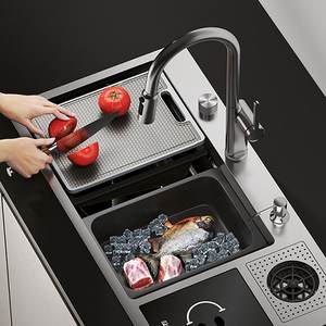 Fregadero de Cocina Multifuncional de Gran Capacidad en Acero Inoxidable 304 con Grifo Extraíble y Contenedor de Residuos - Product Image 5