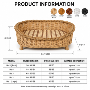 Cama para Mascotas Tejida en Mimbre YAOYUE, Nido Natural para Mascotas con Almohadilla <span class=keywords><strong>de</strong></span> Algodón Extraíble para Gatos y Perros, 5 Tamaños - Product Image 3