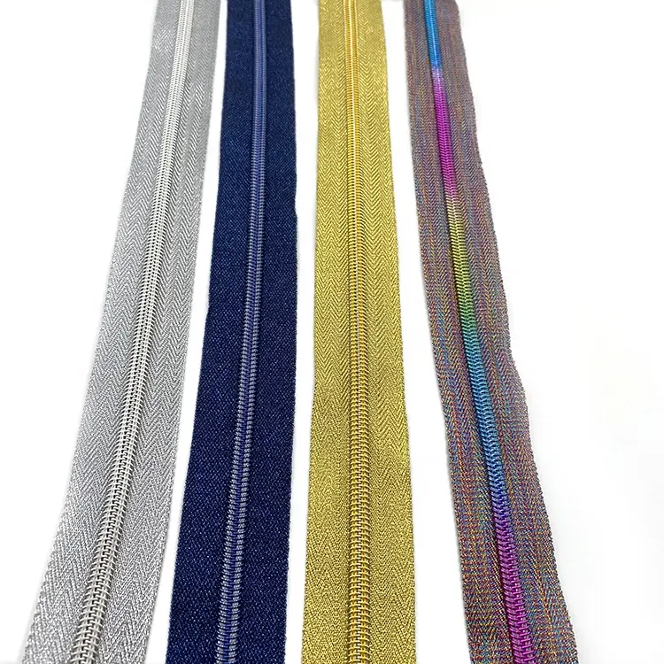 YYX Manufacturer supply Heavy duty rainbow color teeth nylon long chain 5 zipper by the yard