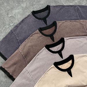 Camiseta de algodón puro lavada de dos piezas con capas de colores contrastantes de 250g/m² - Product Image 2