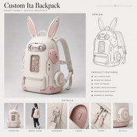 Tas Ransel Ita Bag Bentuk Kelinci Warna Krem Pink Bahan PU PVC dengan Jendela, Custom Robot, OEM ODM Sampel