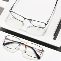 6932 Montura de Gafas Ópticas de Metal para Hombre, Montura Rectangular de Negocios, Montura Clásica para Gafas con Filtro de Luz Azul, Montura para Gafas Graduadas