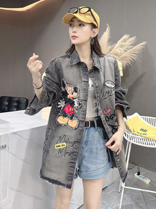 <span class=keywords><strong>Trench</strong></span> da <span class=keywords><strong>donna</strong></span> primavera/autunno di media lunghezza elegante <span class=keywords><strong>giacca</strong></span> oversize a cartoni animati con stile stile stile in Denim di fascia alta - Product Image 3