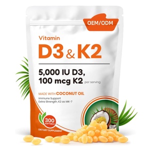Vitamina D3 K2 Cápsulas blandas de aceite de coco Suplemento de vitamina D y <span class=keywords><strong>K</strong></span> con absorción de calcio y Salud ósea Cápsulas de gel blandas de vitamina - Product Image 1