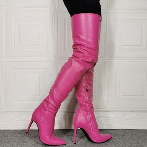 Bottes hautes pour femme, moulantes, à demi-zip latéral, couleur unie, à talon fin, bout pointu, longues, grande taille - Product Image 4