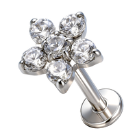 -TT- ASTM F136 Titanium Internally Threaded Flower Cross Labret Studs Perhiasan Tindik Bibir, Tindik Tulang Rawan, Tindik Telinga, Perhiasan Tindik Tubuh