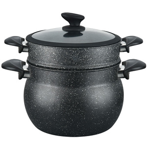 Couscoussier Classique Noir Antiadhésif en Aluminium à 2 Niveaux, Pot à <span class=keywords><strong>Couscous</strong></span> en Marbre, Ustensile de Cuisson pour Pâtes avec Cuiseur Vapeur, Compatible Induction - Product Image 3