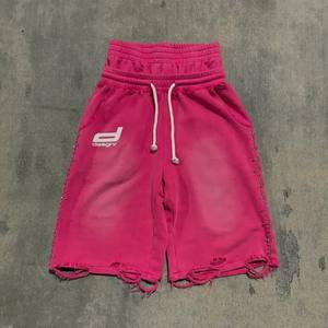 Streetwear personnalisé vieilli lavé 100% coton sweat à capuche zippé Boxy poids lourd soleil fané strass sweats à capuche zippés costume short - Product Image 3