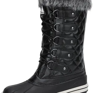 Botas de nieve para mujer, zapatos de cuero impermeables, botas de algodón altas para mantener el calor, para invierno