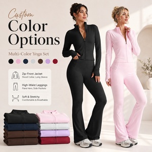 Set Yoga da Donna a 2 Pezzi ad Alta Elasticità: Giacca con Zip e Leggings a Zampa, Abbigliamento Sportivo Aderente con Fori per i Pollici - Product Image 3