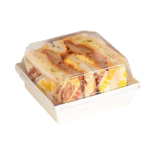 Vassoio in Carta Kraft Monouso per Alimenti con Rivestimento UV e Coperchio in Plastica Trasparente, Scatola per Confezionamento Torte e Pasticceria - Product Image 1