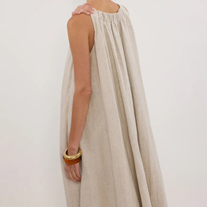 New Design Spring Casual Outfit Natural <b>A</b>-<b>line</b> Breathable Sleeveless Solid Color Cotton <b>Linen</b> <b>Dress</b> for Women - Product Image 2