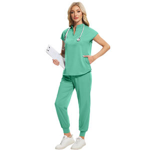 Conjuntos de Uniformes Médicos para Mujer/<span class=keywords><strong>Hombre</strong></span>, Cuello Alto con Cierre, Color Sólido, Poliéster, Parte Superior y Pantalones para Uso Hospitalario - Product Image 3