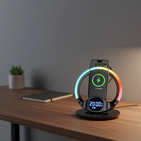 Snelle 15W Magnetische Draadloze Oplader voor iPhone & Apple Watch met 6-in-1 Functies: Klok, Nachtlampje