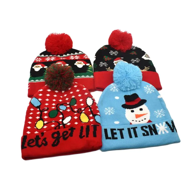 Mini White Red Green Luxury Funny Knit Beanie Christmas Winter Hat for Kids Adults