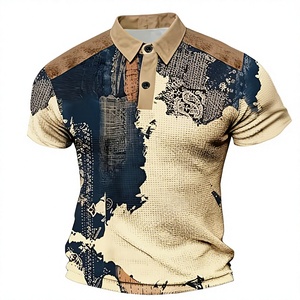 Camisa Polo Informal para Hombre, con Estampado de Parches, Manga Corta, Cuello con Botones, Transpirable, Tejido de Poliéster, Corte Regular - Product Image 1