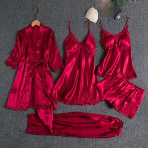 Ropa para el hogar con <span class=keywords><strong>Jama</strong></span> de cuero Pijamas de mujer con almohadillas para el pecho Conjunto de pijamas de encaje sexy de satén Pijamas de seda - Product Image 2