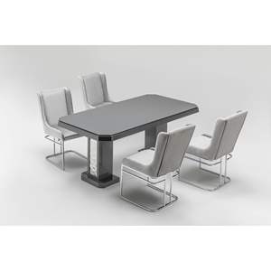 Ensemble de table à manger rectangulaire moderne, 6 pièces, pieds en métal, plateau en bois, meubles pour la maison et la villa - Product Image 2