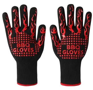 私人标签Logo定制烧烤烤箱手套Handschuh OEM 932F极端有机硅耐热手套Grill烧烤手套