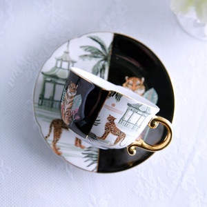 Hot Selling Gold Handle <b>Chinese</b> and Western Style tiger Pattern <b>Tea</b> <b>Set</b> Ceramic Coffee Cup - Product Image 1