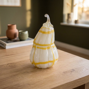 Pot à fruits en verre fait main, 9 pouces de haut, jaune et blanc, forme de gourde, décoration d'intérieur, Noël et Saint-Valentin - Product Image 2