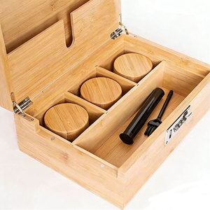 AGG Wholesale Customize Logo Smoking Case Accessories Nature Bamboo Wooden Smoking Herb Stash <b>Box</b> with Jars <b>Lock</b> Combo Kit - Product Image 4