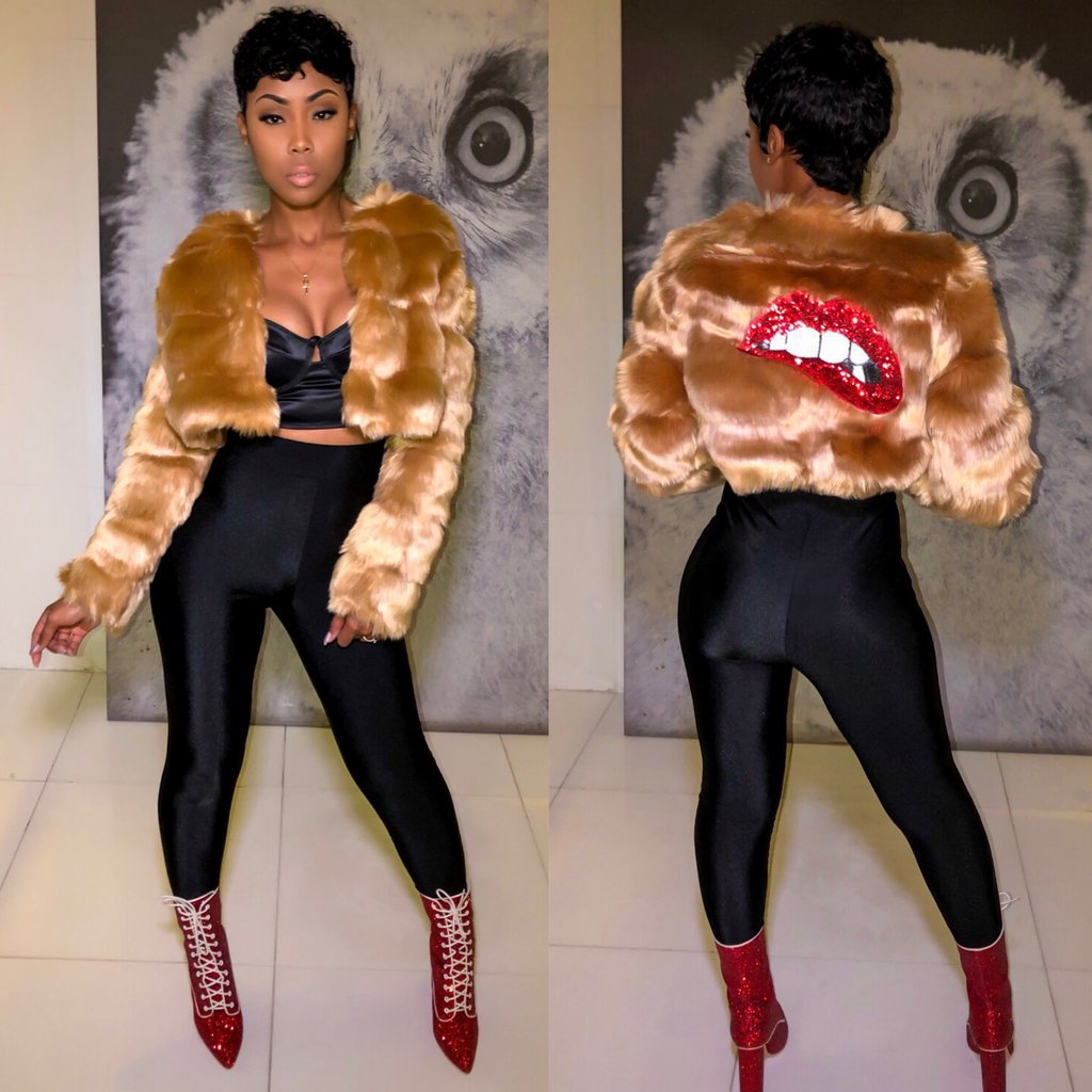 Autumn and winter women new fashion faux fur sequin stitching solid color short coat top