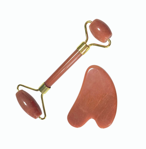 Rodillo masajeador gua sha de piedra de aventurina roja natural para el cuidado facial, kit de cuidado de belleza - Product Image 2