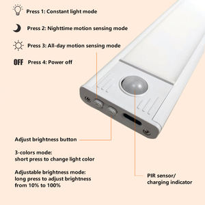 Lampe d'intérieur à détecteur de mouvement à <span class=keywords><strong>LED</strong></span> 3 couleurs 20cm/30cm/40cm/60cm Lampes de <span class=keywords><strong>placard</strong></span> rechargeables par USB avec fonction à piles - Product Image 3