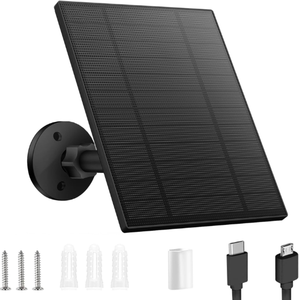 Panel Solar para Cámara de Seguridad de 5W, Micro USB y USB-C, Resistente al Agua IP65, 360 °   Soporte con cable de 9.8 pies, negro, 1 paquete - Product Image 1