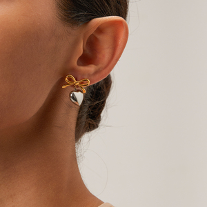 J&D Fashion - Pendientes de Acero Inoxidable con Baño de Oro de 18K y PVD, Diseño de Corazón Liso y Lazo, para <span class=keywords><strong>Chicas</strong></span> - Product Image 6