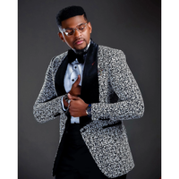 Costume de Luxe pour Homme Sur Mesure 2 Pièces Blazer et Pantalon Jacquard un Bouton Large Revers en Velours Tuxedo Grande Taille Confectionné sur Mesure