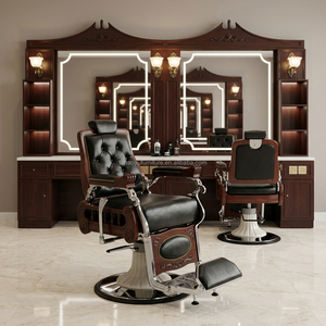 Station de barbier en bois de style antique de luxe avec miroir LED et armoires pour <span class=keywords><strong>salon</strong></span> de coiffure - Product Image 3