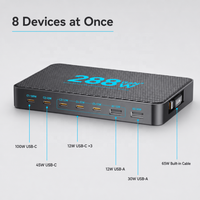 Station de charge GaN 288W 8 ports USB C PD 100W avec câble rétractable pour ordinateur portable MacBook – Vente en gros directe usine