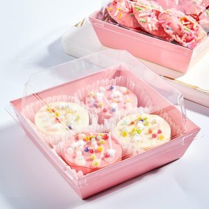 Biểu tượng tùy chỉnh giấy thực phẩm charcuterie bánh rán bao bì hộp màu hồng với cửa sổ vật nuôi nắp cho bánh café phục vụ sử dụng - Product Image 2