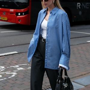 Camisa a Rayas para Mujer, Precio al por Mayor, Logotipo Personalizado, Blusas Casuales, Camisas Versátiles de Manga Larga a Rayas para Mujer - Product Image 1