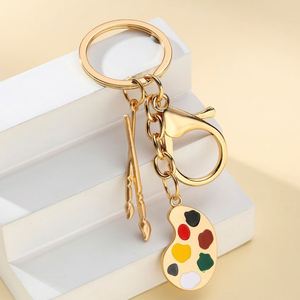European American Brass <b>Key</b> <b>Chain</b> Zinc Alloy Oil Drip Color Palette Paintbrush Carabiner Keychain for Student Graduation Season - Product Image 6