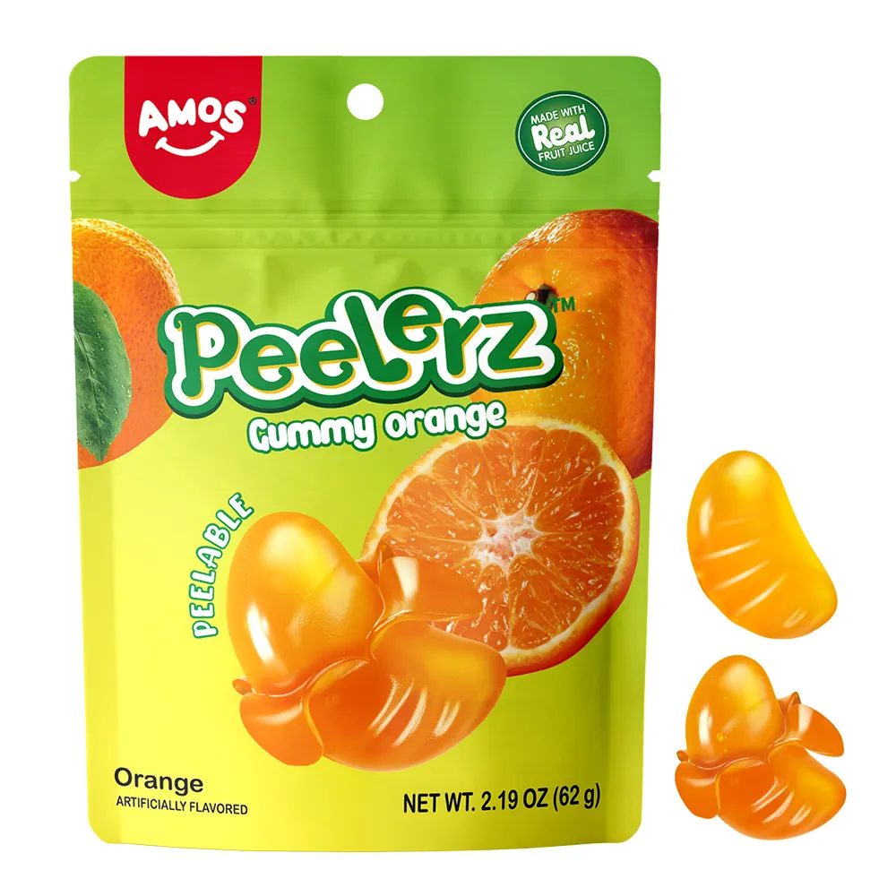 Amos Peeled Gummy Candy , Peelable Gummies Sweets , Orange Peeling Gummy Candy