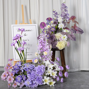 Fleur artificielle en soie violette, arrangement romantique de haut niveau pour mariage, décoration de la maison, décoration de plafond - Product Image 1