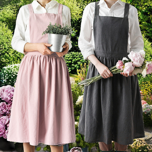Delantal de algodón y lino con tirantes cruzados al por mayor, con logotipo personalizado, para floristería, jardinería, cafetería, cocina, repostería, restaurante, OEM - Product Image 2
