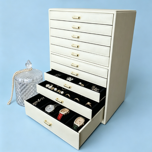 Large <b>Leather</b> <b>Jewelry</b> Cabinet, Multi Compartment Storage Organizer for Rings Watches Necklaces Earring Display <b>box</b> - Product Image 3