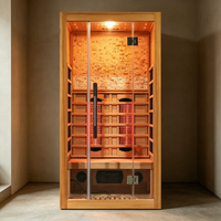 Sauna Infrarroja para el Hogar Smartmak, Sauna de Madera de Hemlock Canadiense para 2 Personas con Iluminación de Cielo Estrellado, Altavoces y Barra de Oxígeno